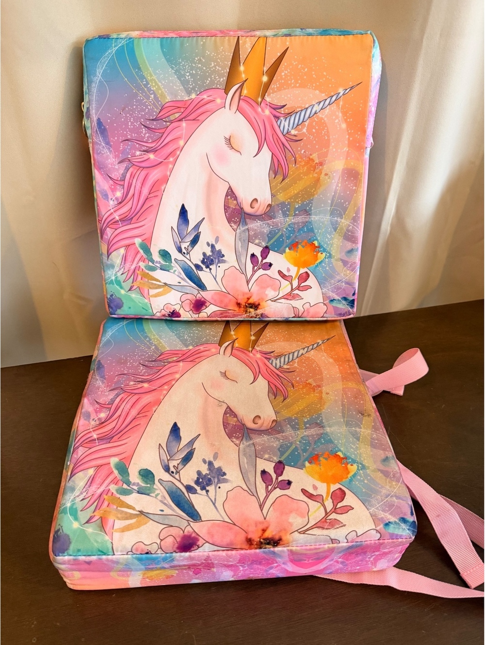 Toddler Dining Chair Booster Seat Cushions Set Unicorn Design with Safety Straps
